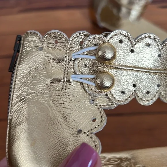 ELF Midsummer Gold Leather Sandals with Hand Cut Detailing - Picture 8 of 13